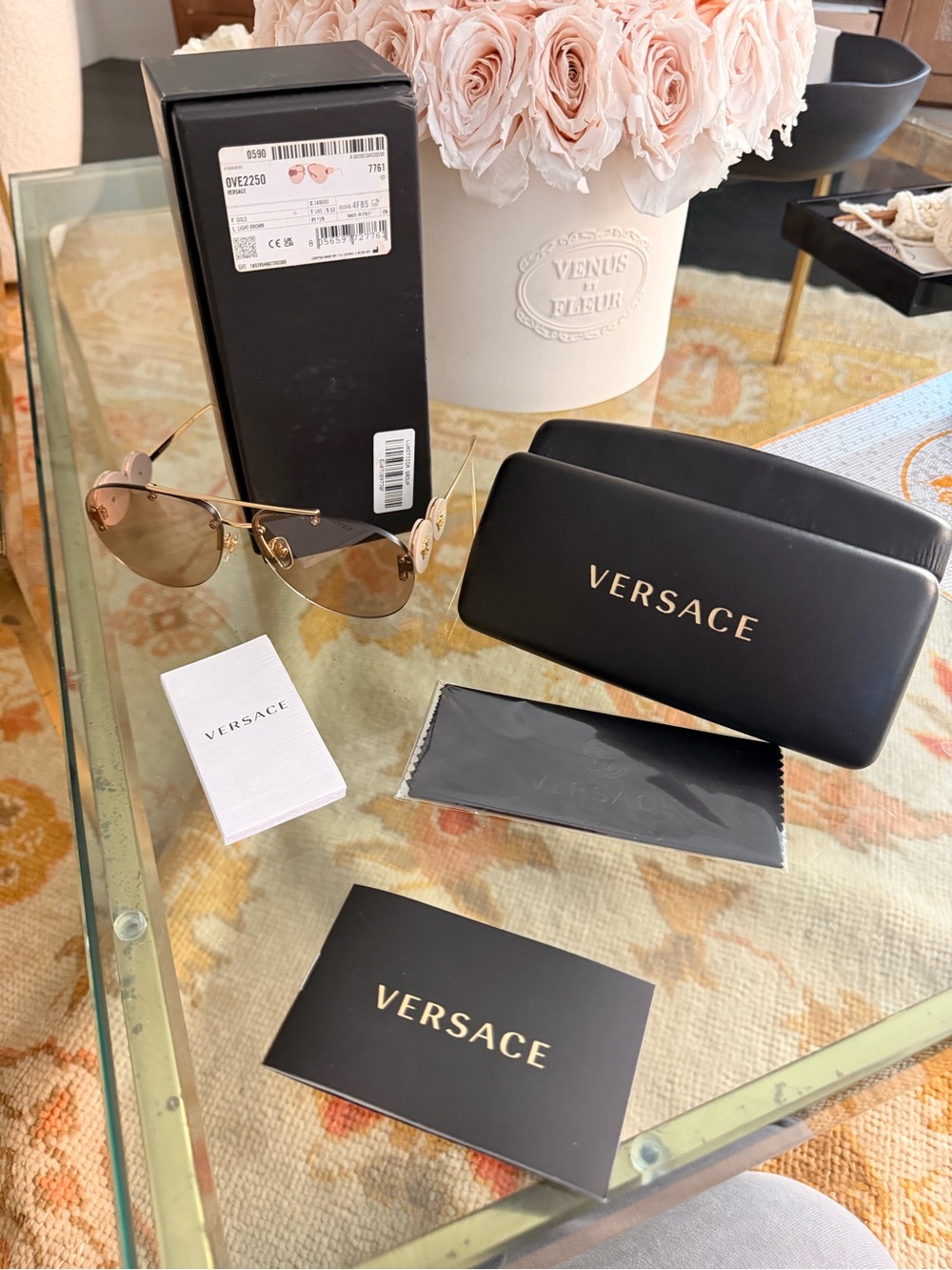 Versace Rimless Aviator Sunglasses in Brown Gold with tinted Lenses emblem NWT - Picture 9 of 13